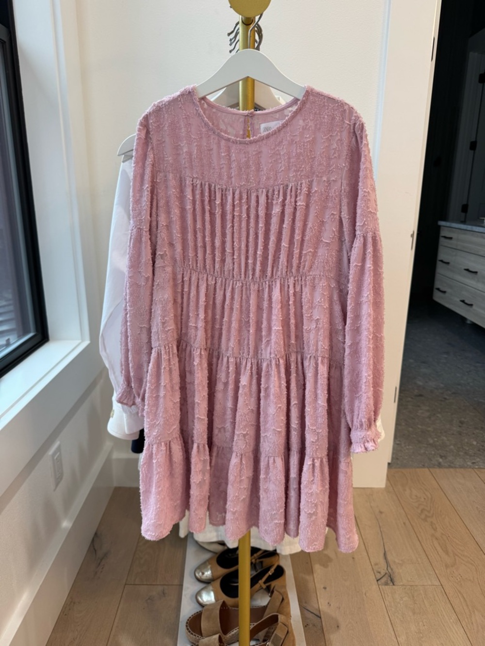 Zara Dusty Pink Tiered Textured Girls' Dress
